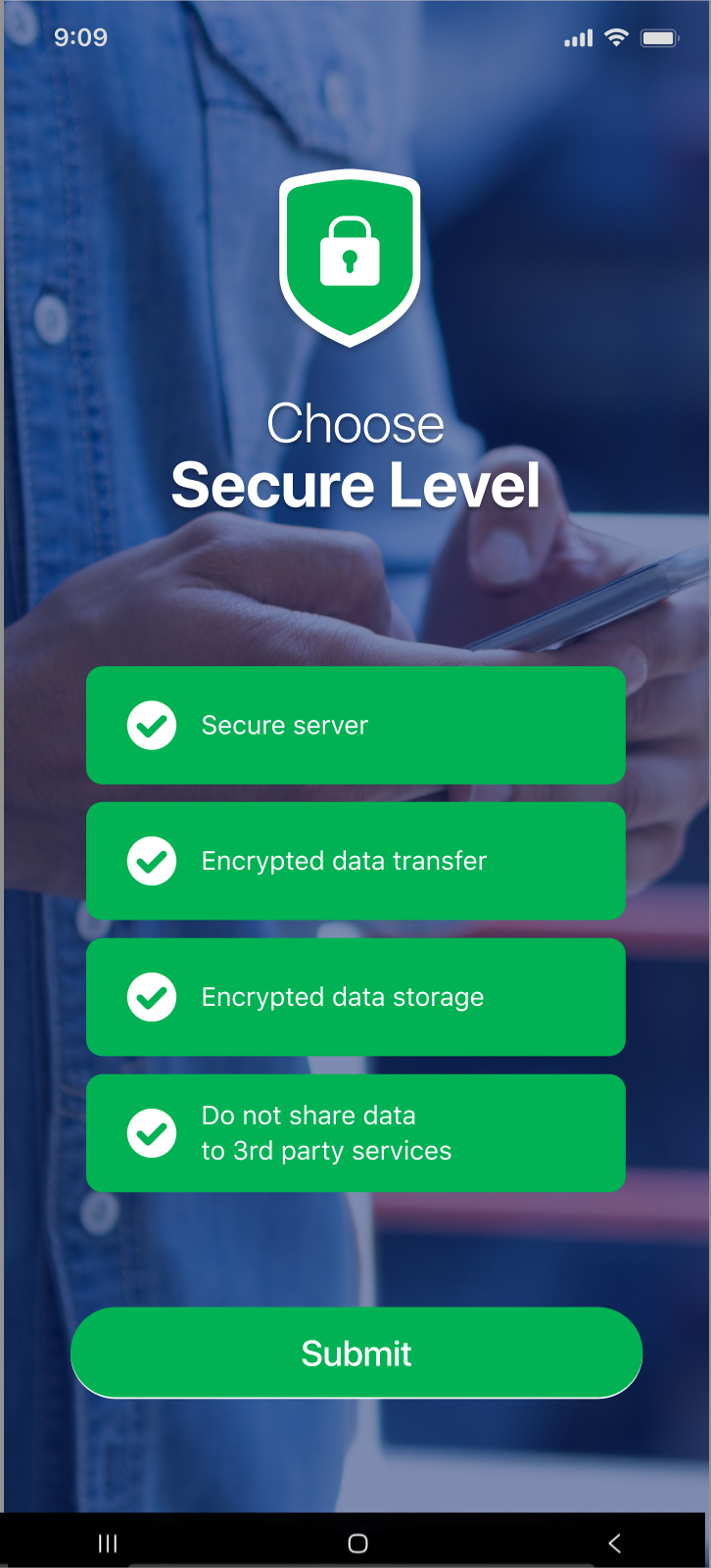 Be Closer Choose Secure Level screen for controlling how much location detail is shared