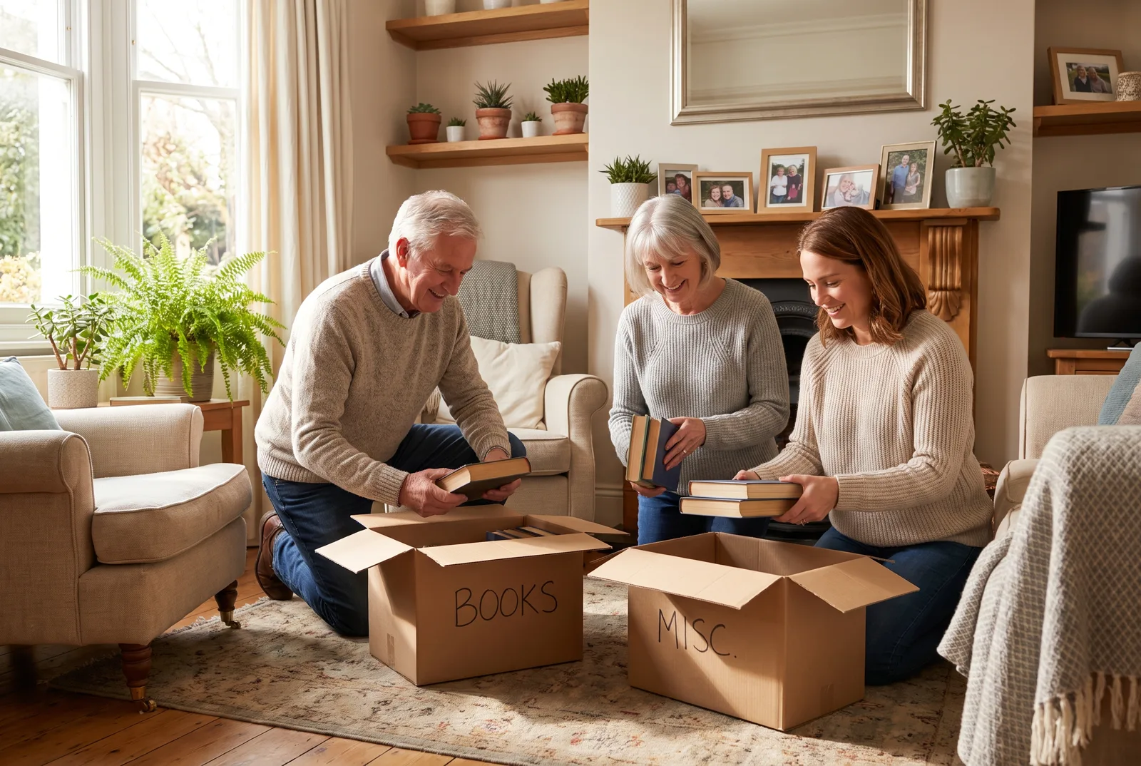Cardboard boxes and packed belongings in a partly emptied room