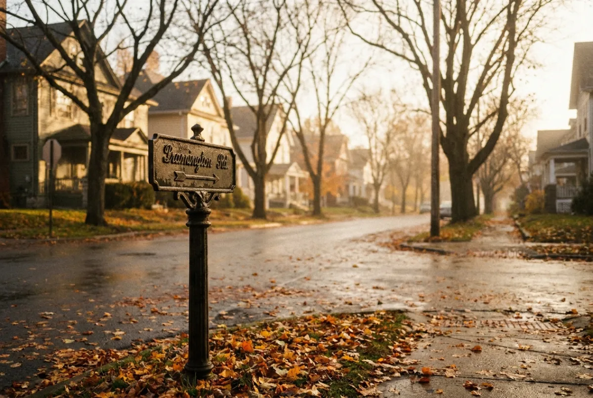 A child with a backpack walking along a residential pavement after getting off the school bus