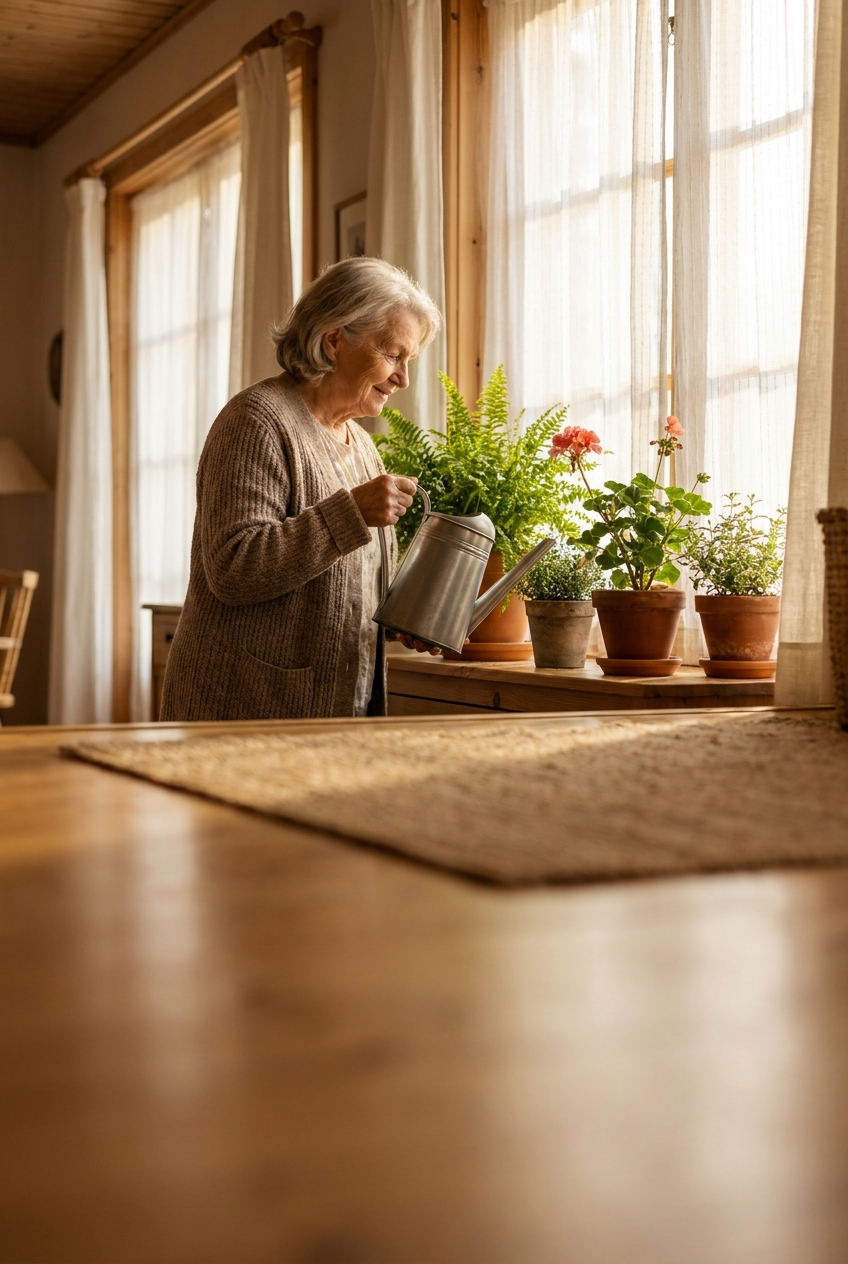 An older parent out for a walk, staying independent with SOS on hand