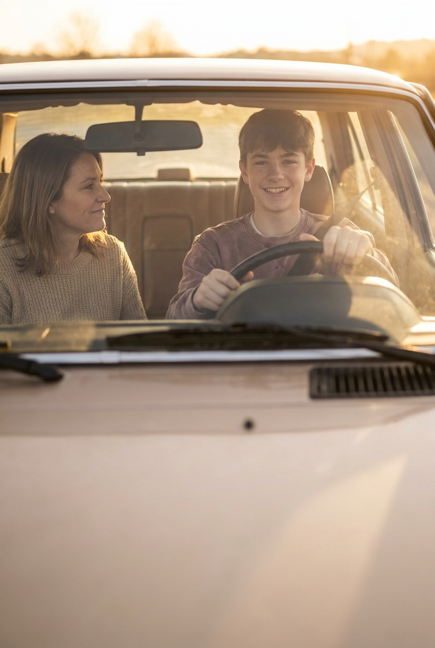 A teen driver setting off alone as family receives an arrival alert